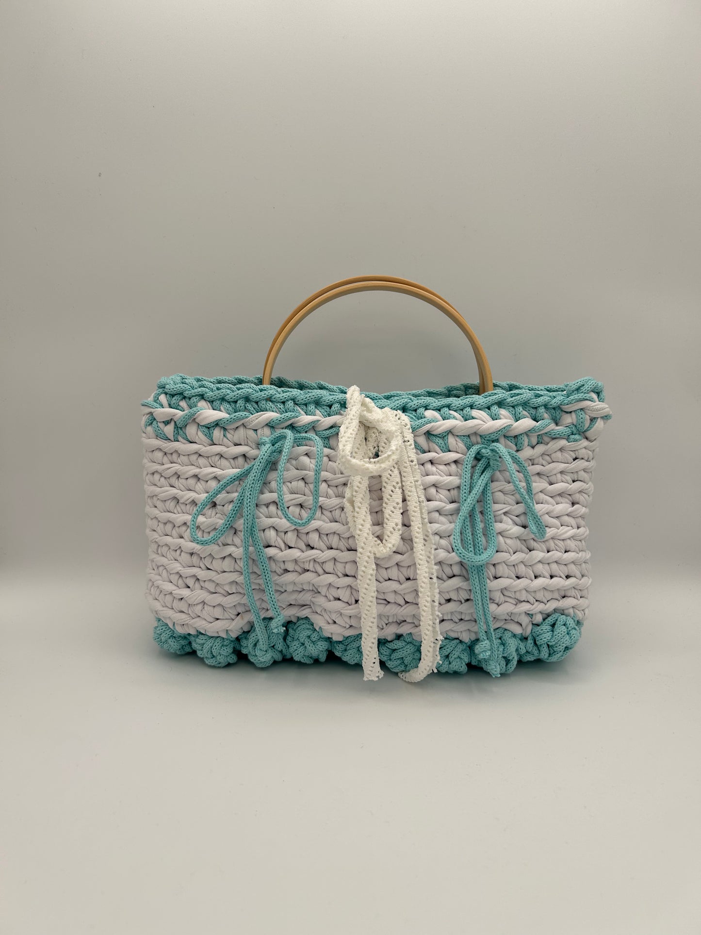 D.PUIN Handmade Crochet Bag – Mint & Cloud Tote