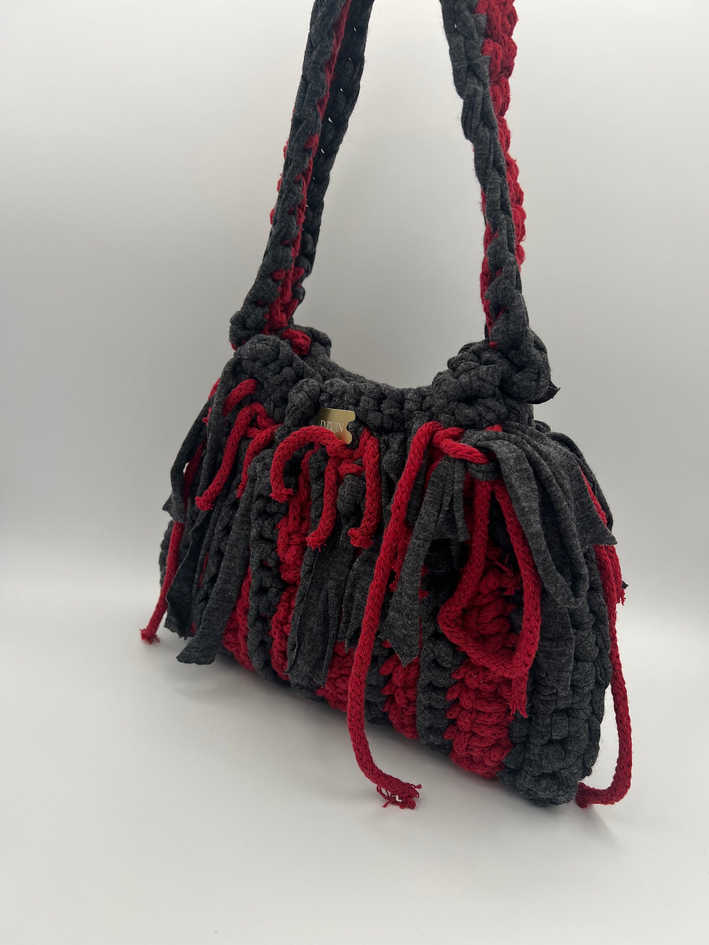 D.PUIN Handmade Crochet Bag – Grey & Red