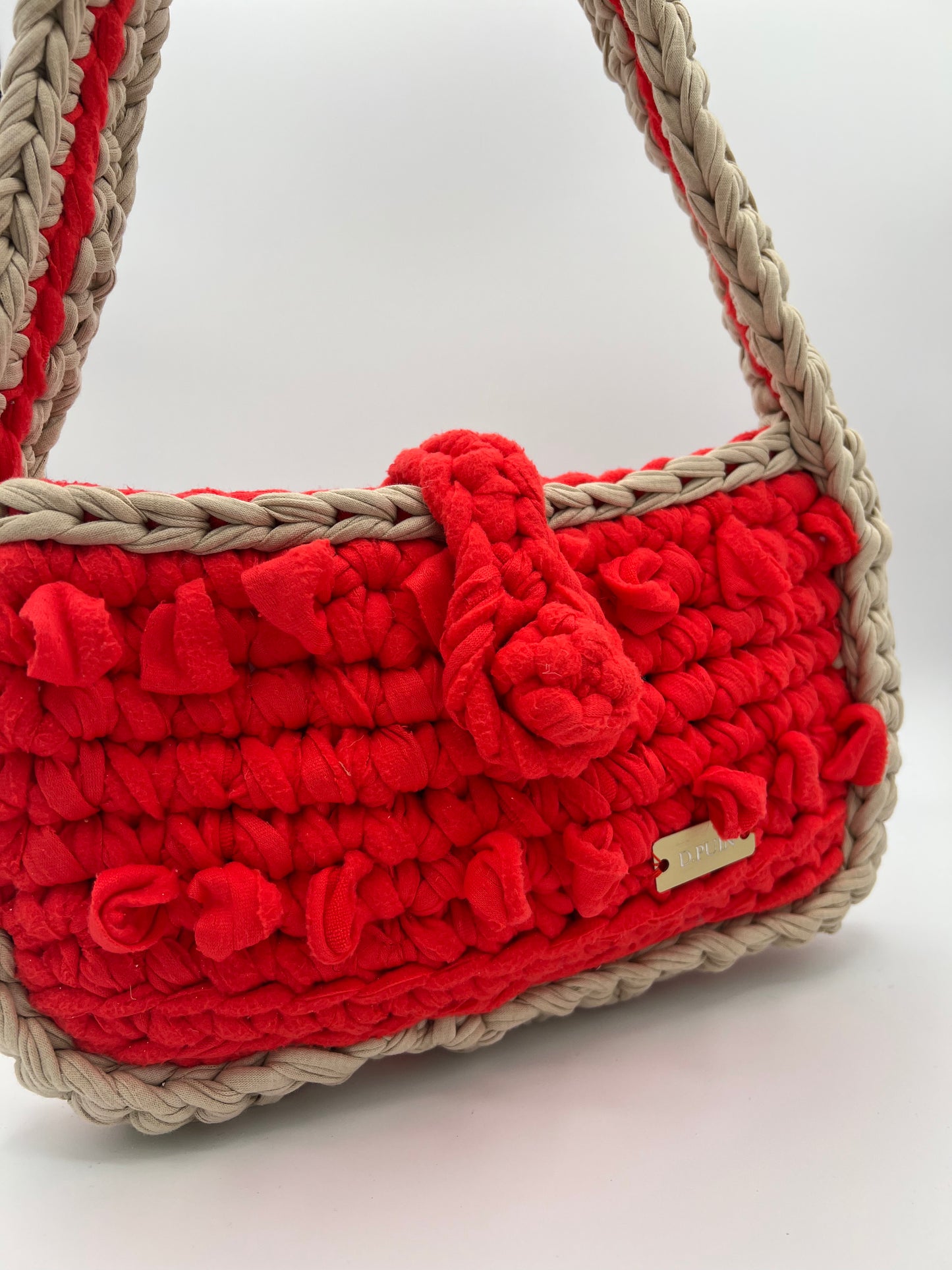 D.PUIN Handmade Crochet Bag – Red Textured