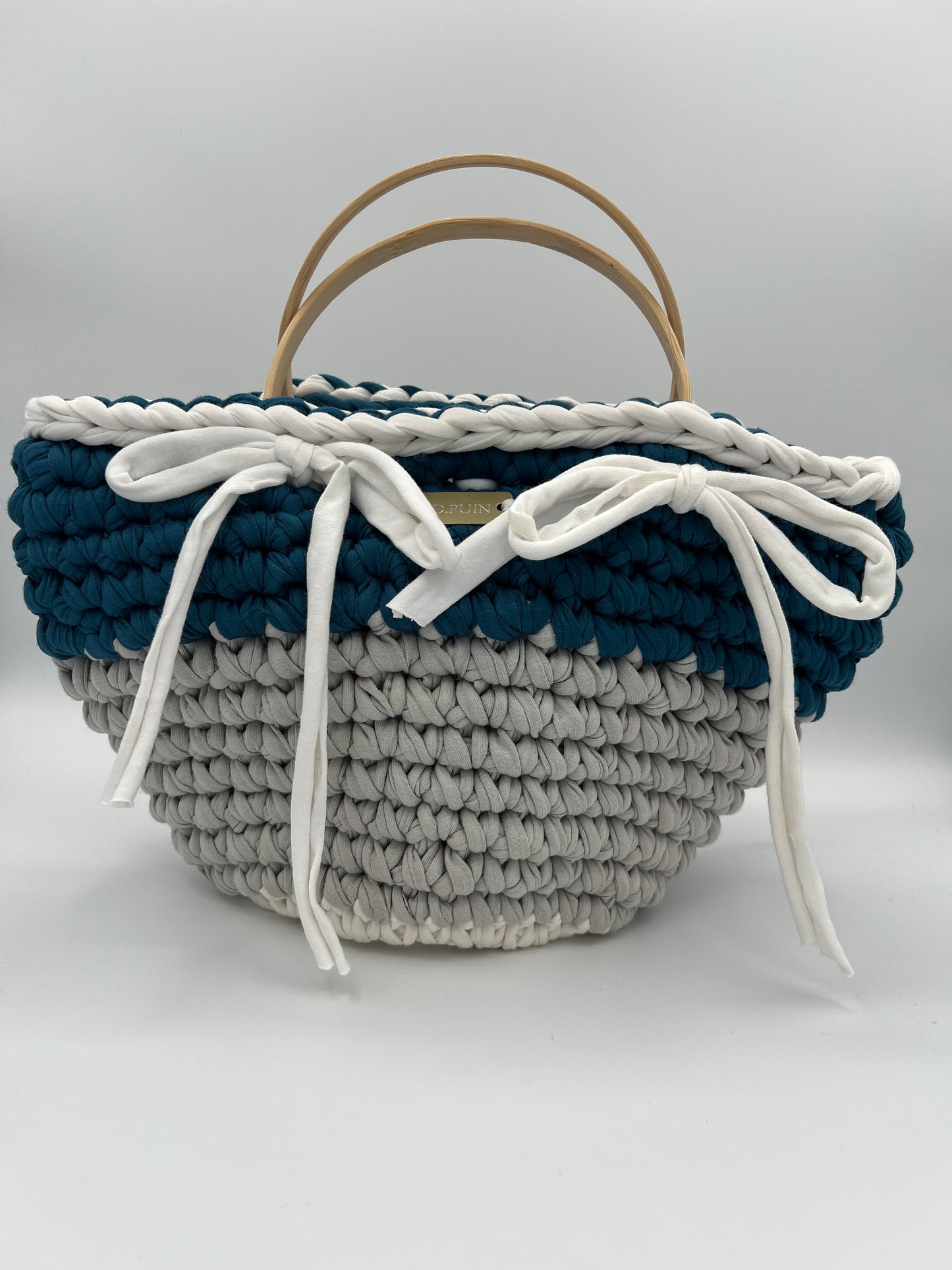 D.PUIN Handmade Crochet Bag – Blue & Grey Bows
