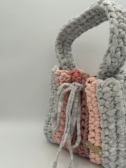 D.PUIN Handmade Crochet Bag – Grey & Blush Stripe