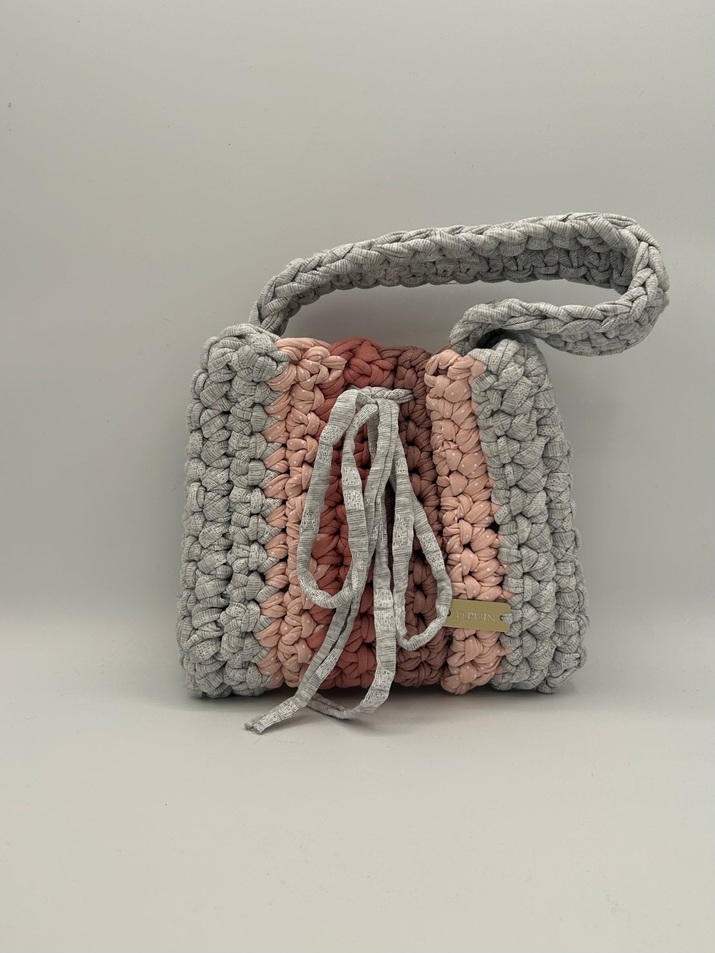 D.PUIN Handmade Crochet Bag – Grey & Blush Stripe