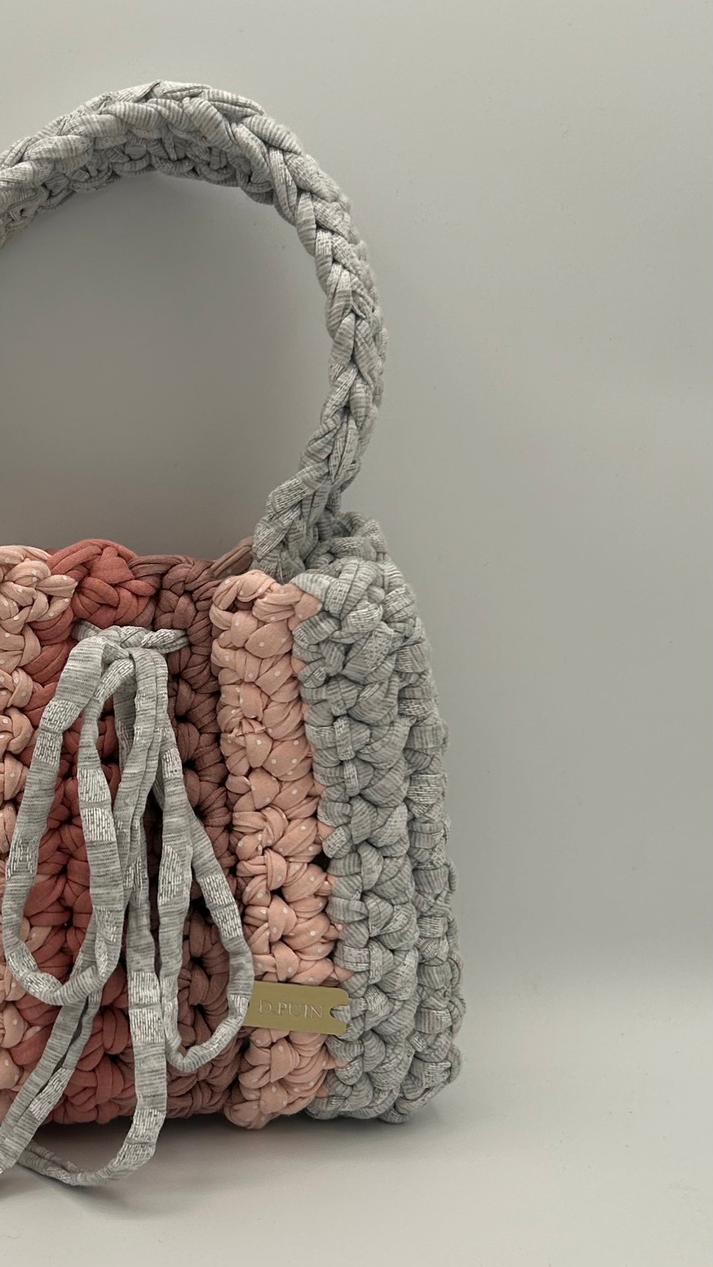 D.PUIN Handmade Crochet Bag – Grey & Blush Stripe
