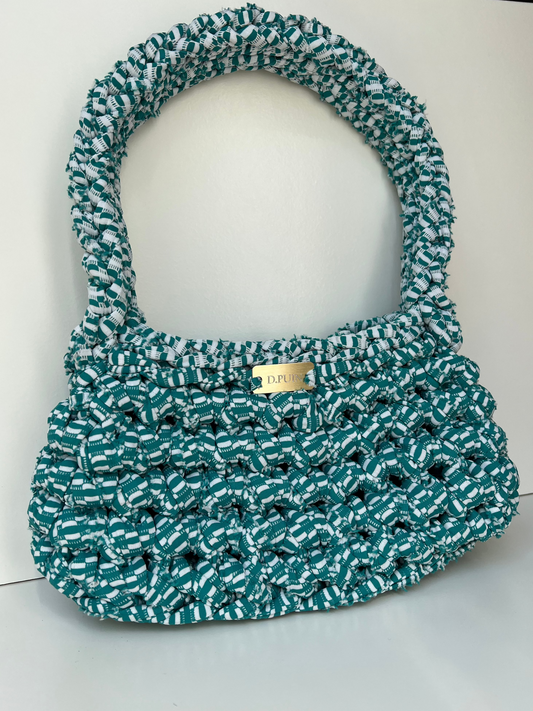 Handmade Turquoise and White Crochet Handbag – D.Puin Collection