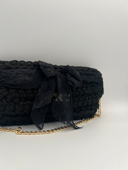 D.PUIN Handmade Crochet Bag – Black Party Bow