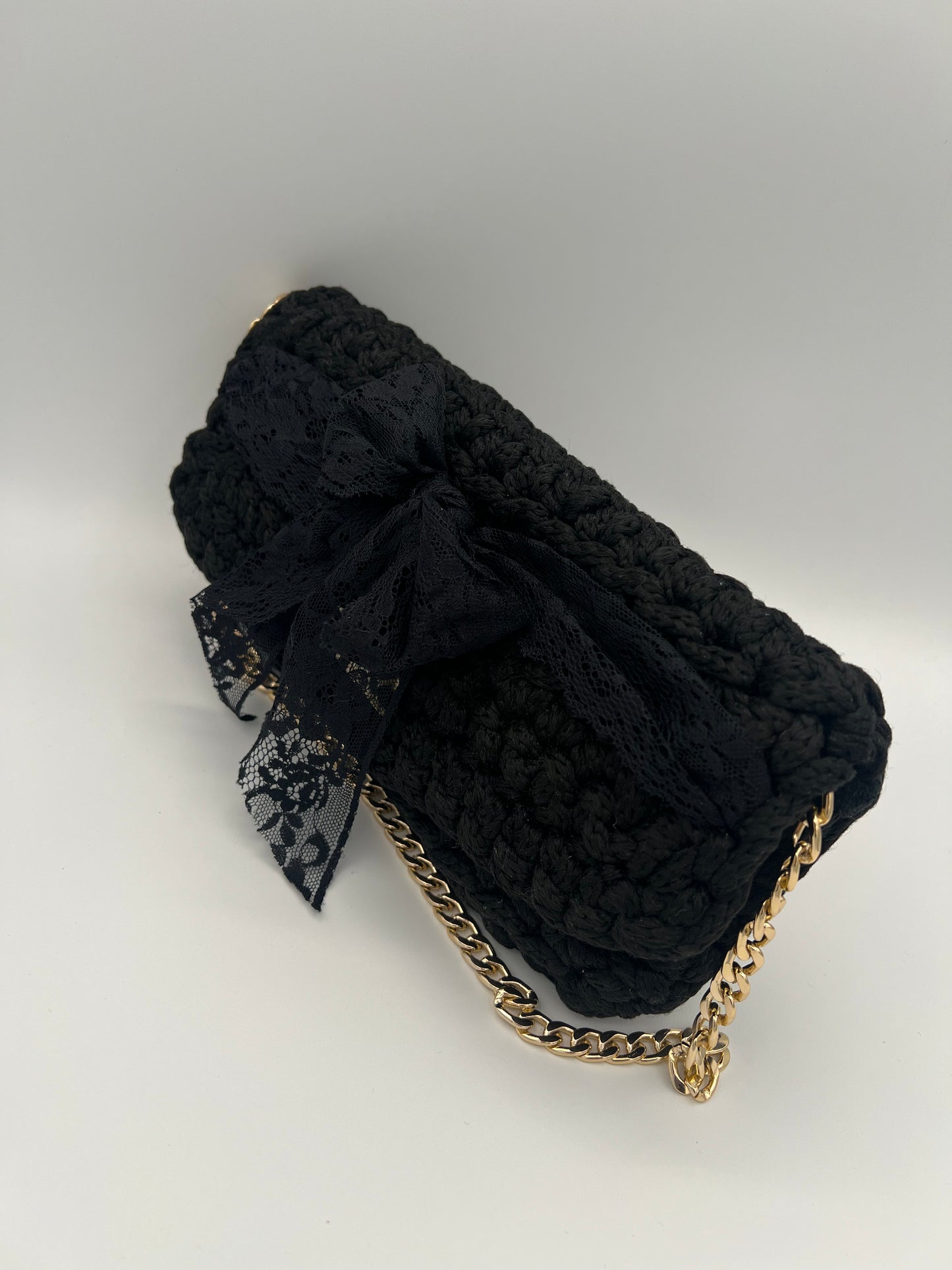 D.PUIN Handmade Crochet Bag – Black Party Bow