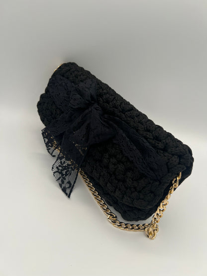 D.PUIN Handmade Crochet Bag – Black Party Bow