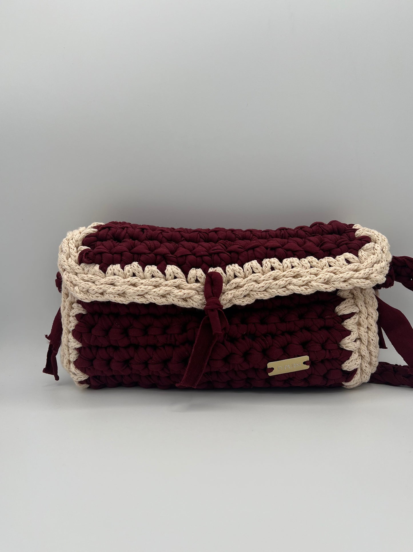 D.PUIN Handmade Crochet Bag – Burgundy & Beige