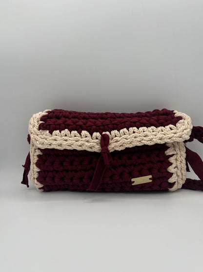 D.PUIN Handmade Crochet Bag – Burgundy & Beige