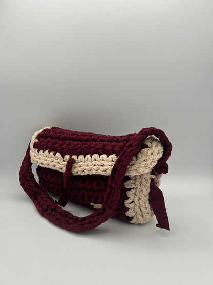 D.PUIN Handmade Crochet Bag – Burgundy & Beige