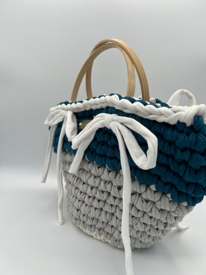 D.PUIN Handmade Crochet Bag – Blue & Grey Bows