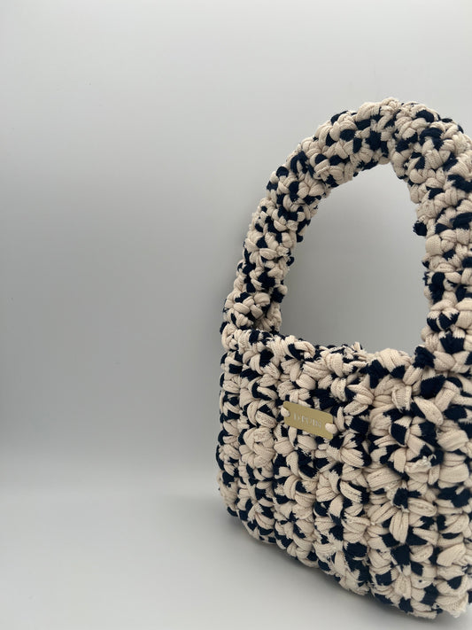 D.PUIN Handmade Crochet Bag – Cream & Navy Loop