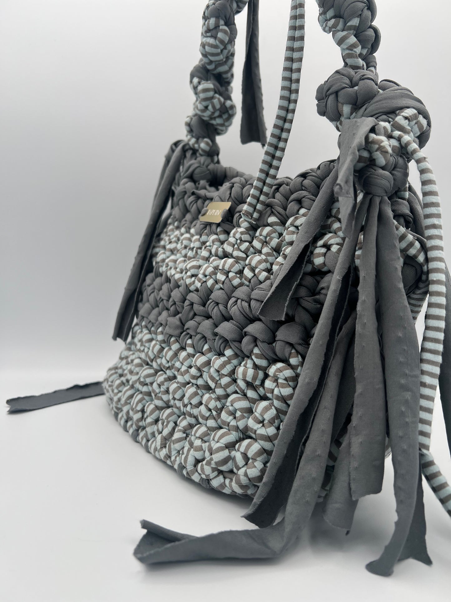 D.PUIN Handmade Crochet Bag – Grey Striped Top