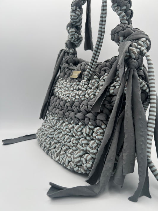 D.PUIN Handmade Crochet Bag – Grey Striped Top