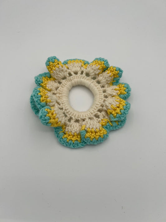 D.PUIN Handmade Crochet Scrunchie - Yellow and Blue