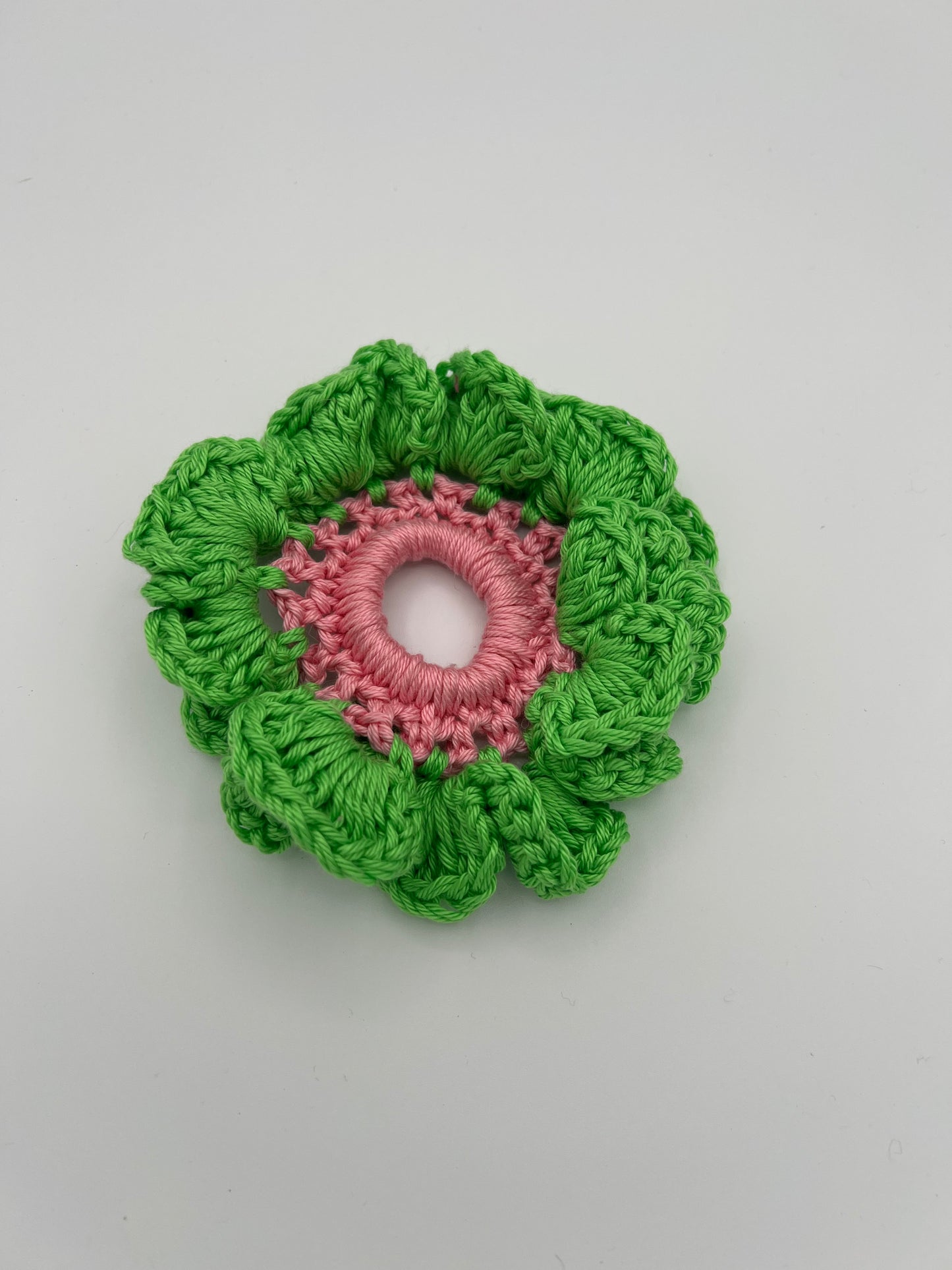 D.PUIN Handmade Crochet Scrunchie - Green and Pink