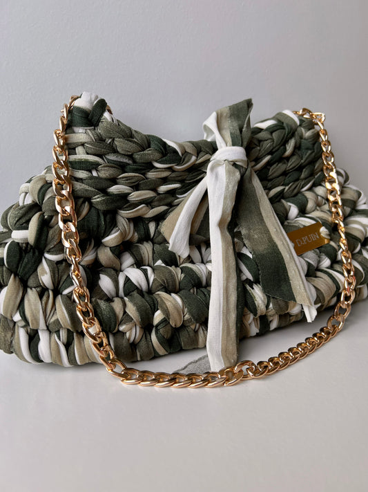 Green and White Detail Shoulder Bag