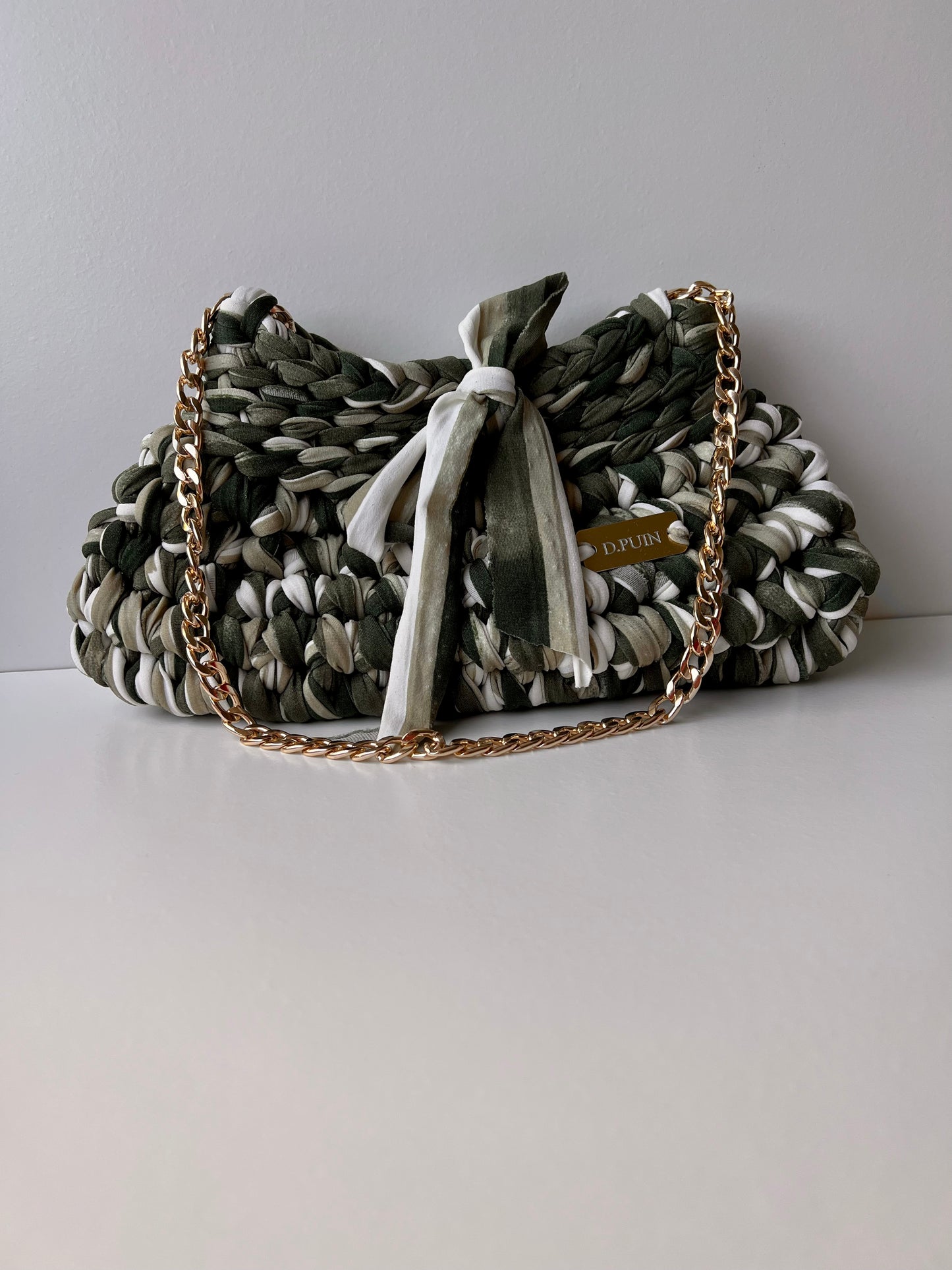 Green and White Detail Shoulder Bag