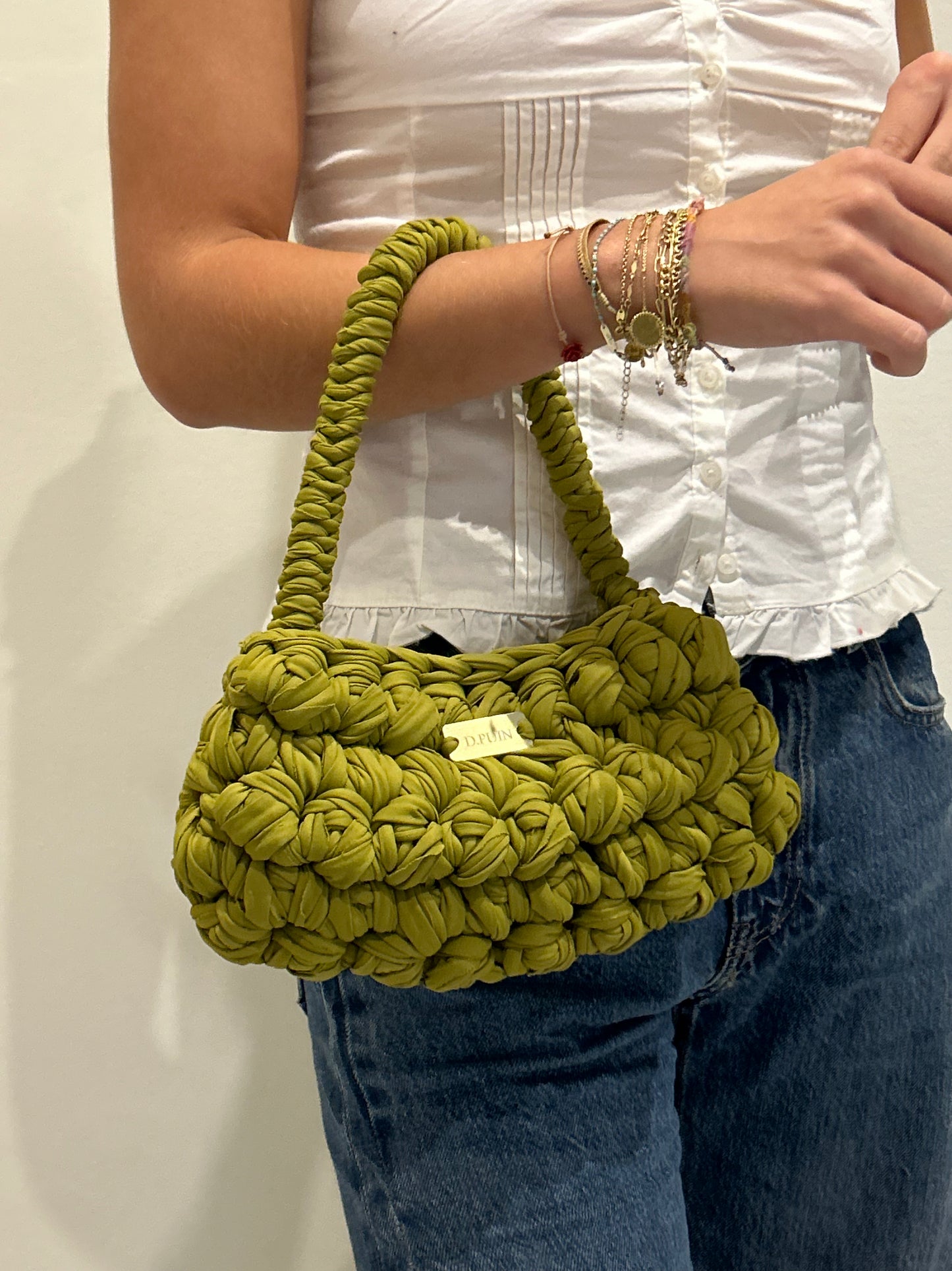 D.PUIN Handmade Crochet Bag – Green Pom Pom