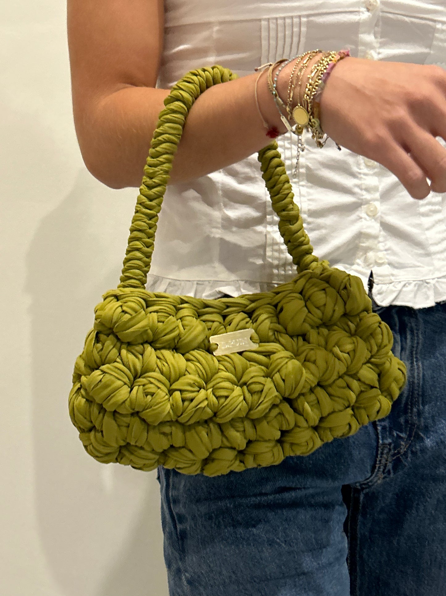D.PUIN Handmade Crochet Bag – Green Pom Pom